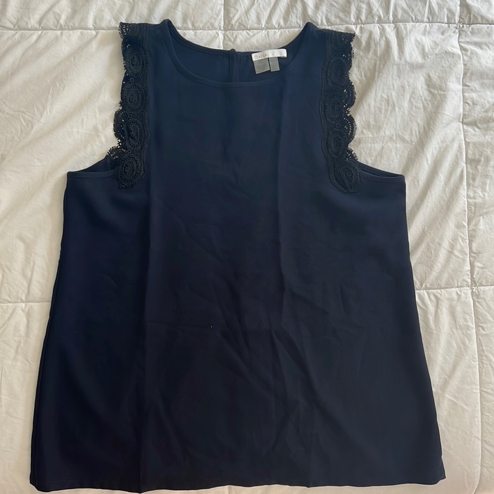 Dalia Navy Tank with Black Lace Trim